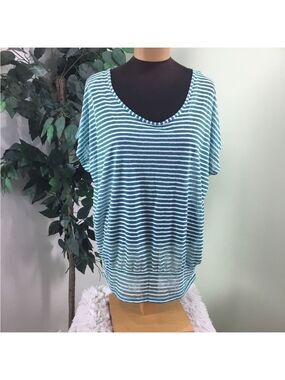 Lane Bryant size 14/16 turquoise ish blue striped v neck short sleeve top